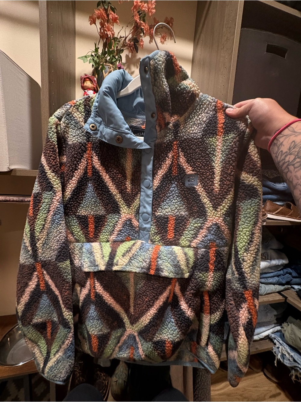 Billabong Multicolor Sherpa Pullover with Sky Blue Trim